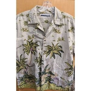 Vintage Presence Floral‎ Hawaiian Button Up Green Shirt Size Large cotton